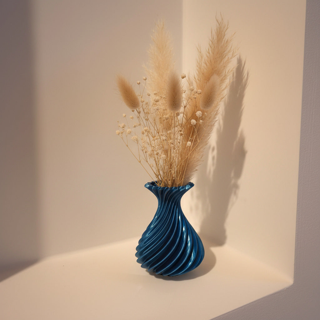 Spiraal Vaasje - 3D Geprint - Kleurovergang Phantom Blue/Zwart - 8cm